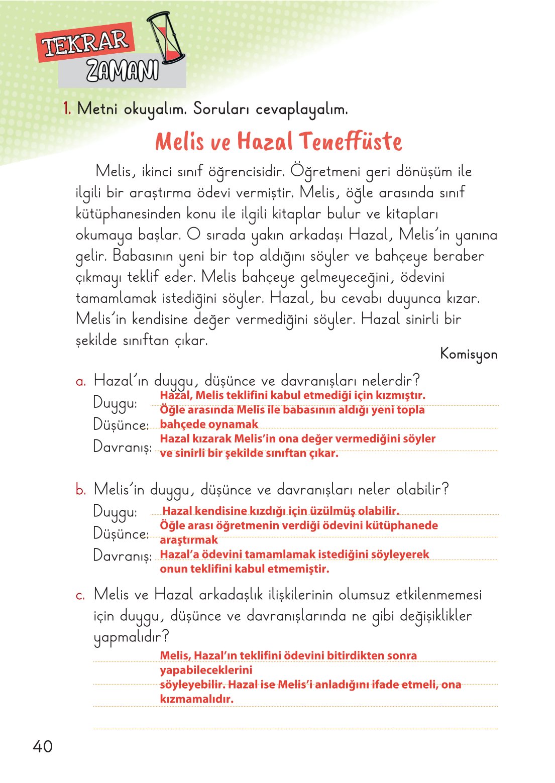 2. Sınıf Meb Yayınları Hayat Bilgisi 1. Kitap Ders Kitabı Sayfa 41 Cevapları