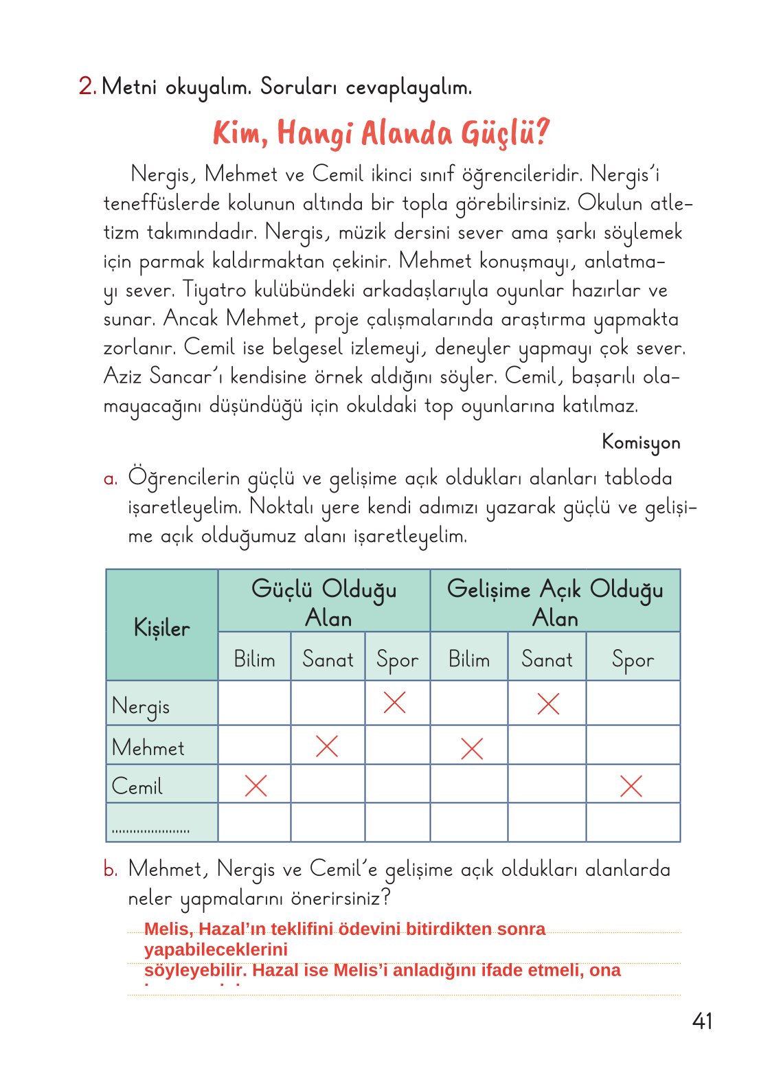 2. Sınıf Meb Yayınları Hayat Bilgisi 1. Kitap Ders Kitabı Sayfa 42 Cevapları