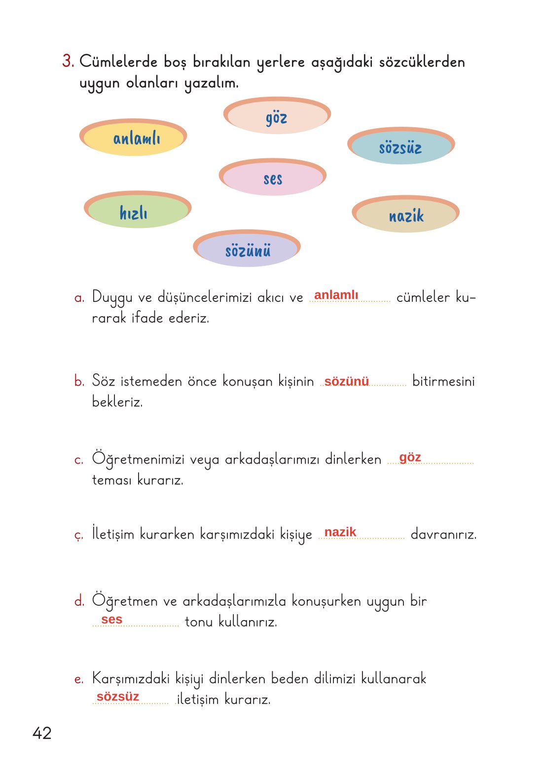 2. Sınıf Meb Yayınları Hayat Bilgisi 1. Kitap Ders Kitabı Sayfa 43 Cevapları