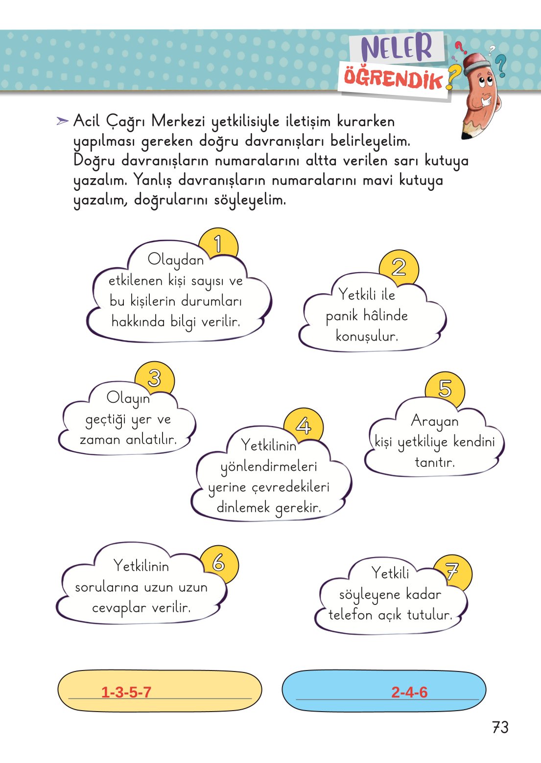 2. Sınıf Meb Yayınları Hayat Bilgisi 1. Kitap Ders Kitabı Sayfa 74 Cevapları