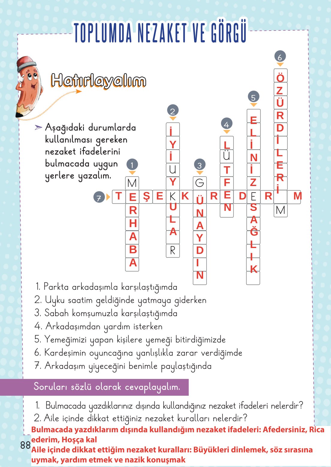 2. Sınıf Meb Yayınları Hayat Bilgisi 1. Kitap Ders Kitabı Sayfa 89 Cevapları