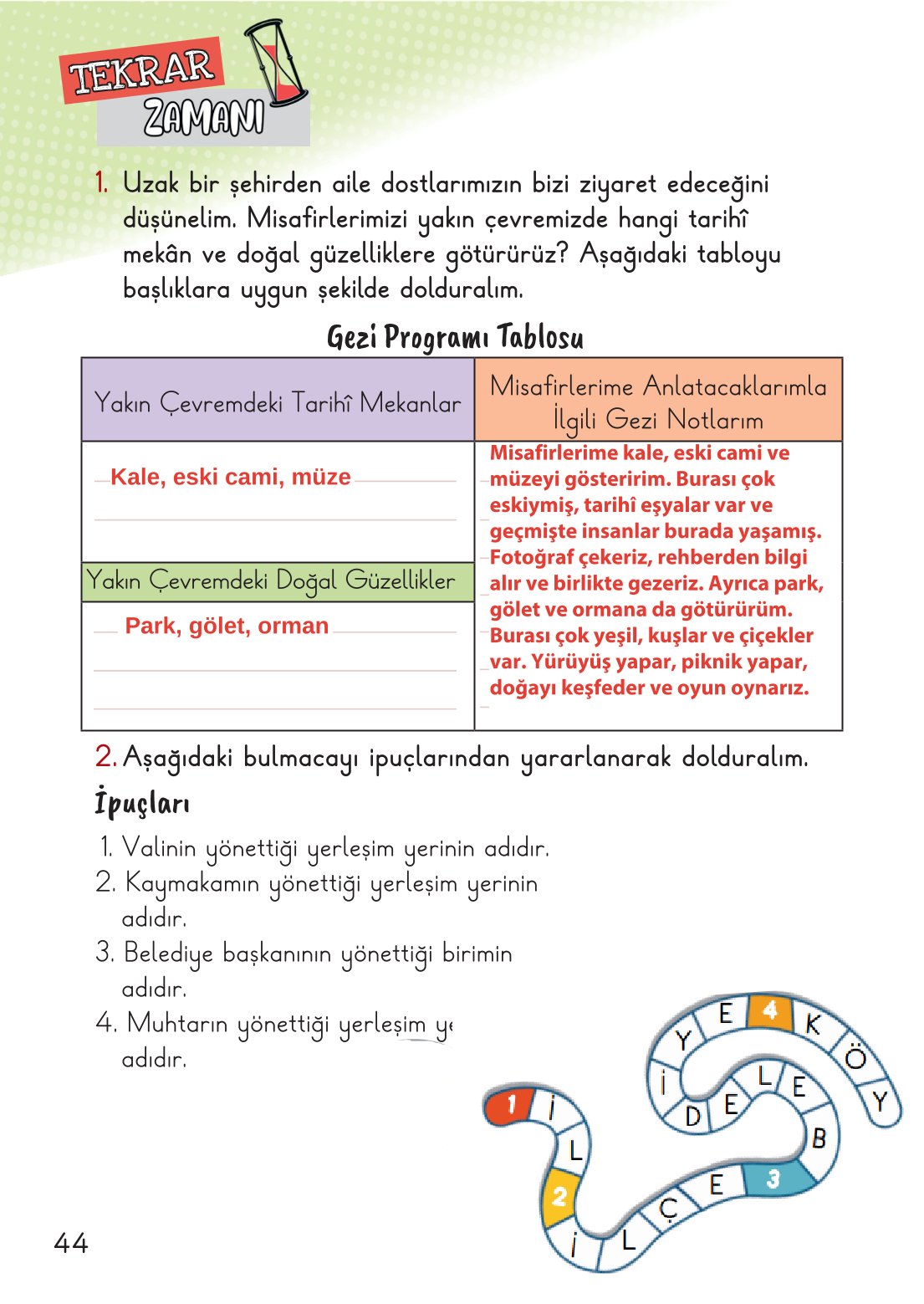 2. Sınıf Meb Yayınları Hayat Bilgisi 2. Kitap Ders Kitabı Sayfa 45 Cevapları