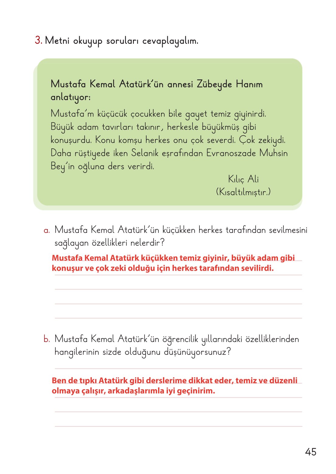 2. Sınıf Meb Yayınları Hayat Bilgisi 2. Kitap Ders Kitabı Sayfa 46 Cevapları
