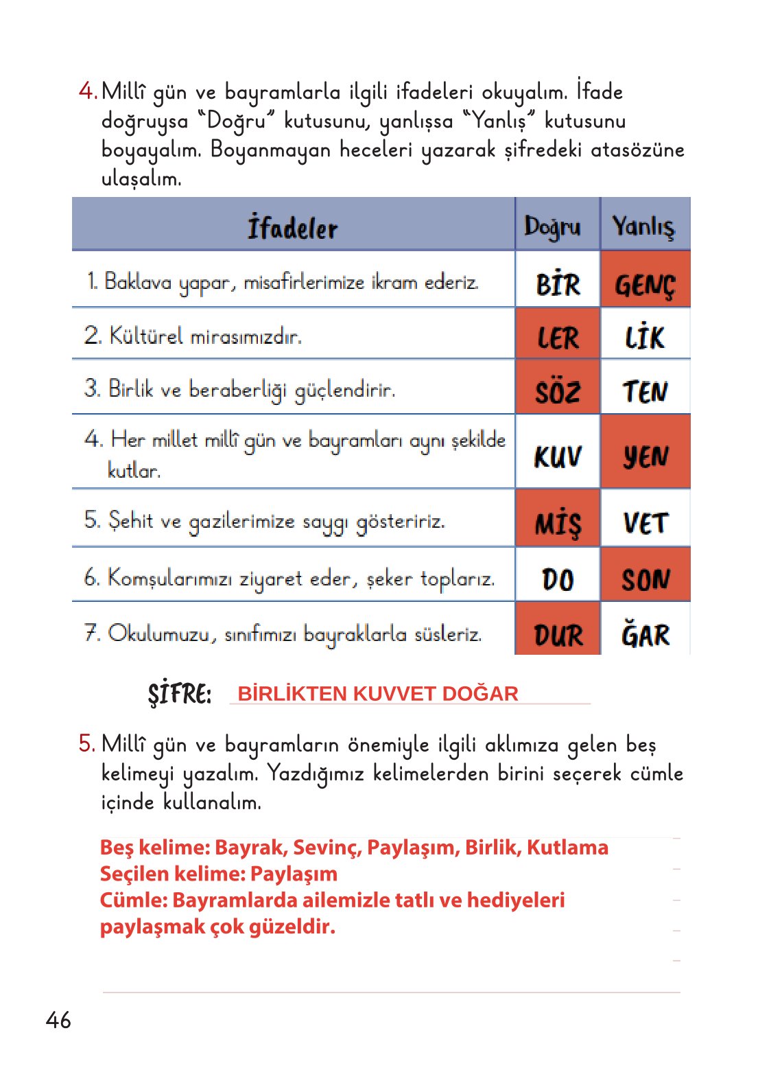 2. Sınıf Meb Yayınları Hayat Bilgisi 2. Kitap Ders Kitabı Sayfa 47 Cevapları