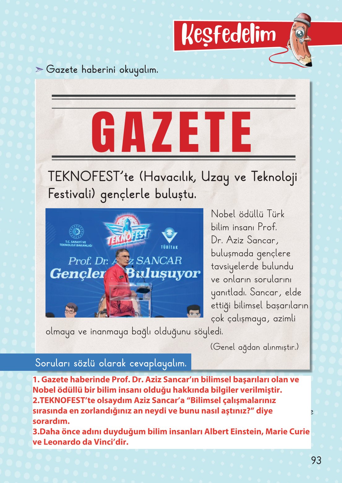 2. Sınıf Meb Yayınları Hayat Bilgisi 2. Kitap Ders Kitabı Sayfa 94 Cevapları