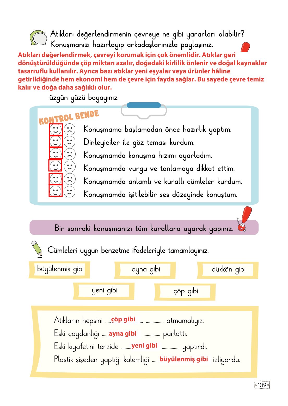2. Sınıf Meb Yayınları Türkçe Ders Kitabı Sayfa 109 Cevapları