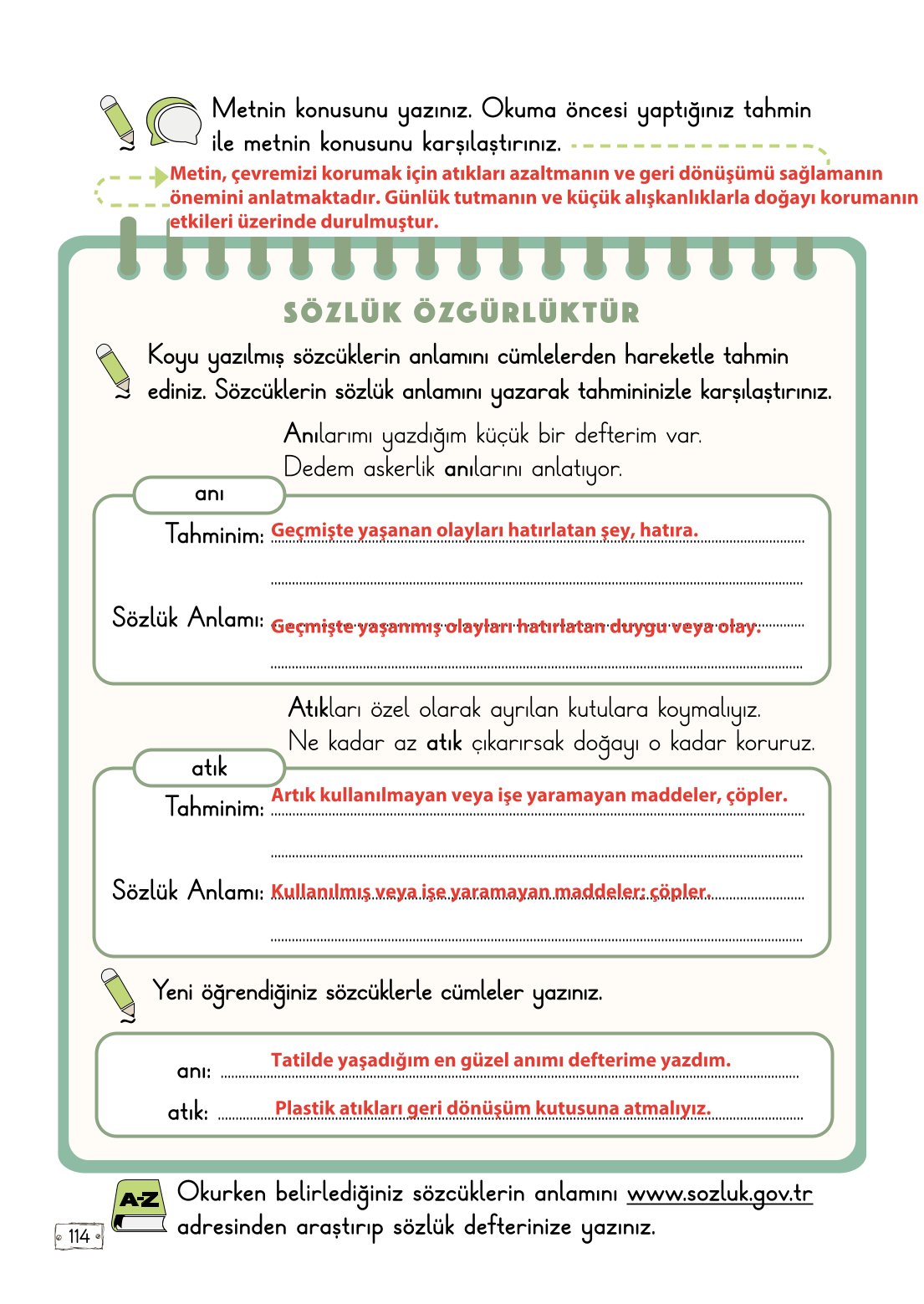 2. Sınıf Meb Yayınları Türkçe Ders Kitabı Sayfa 114 Cevapları