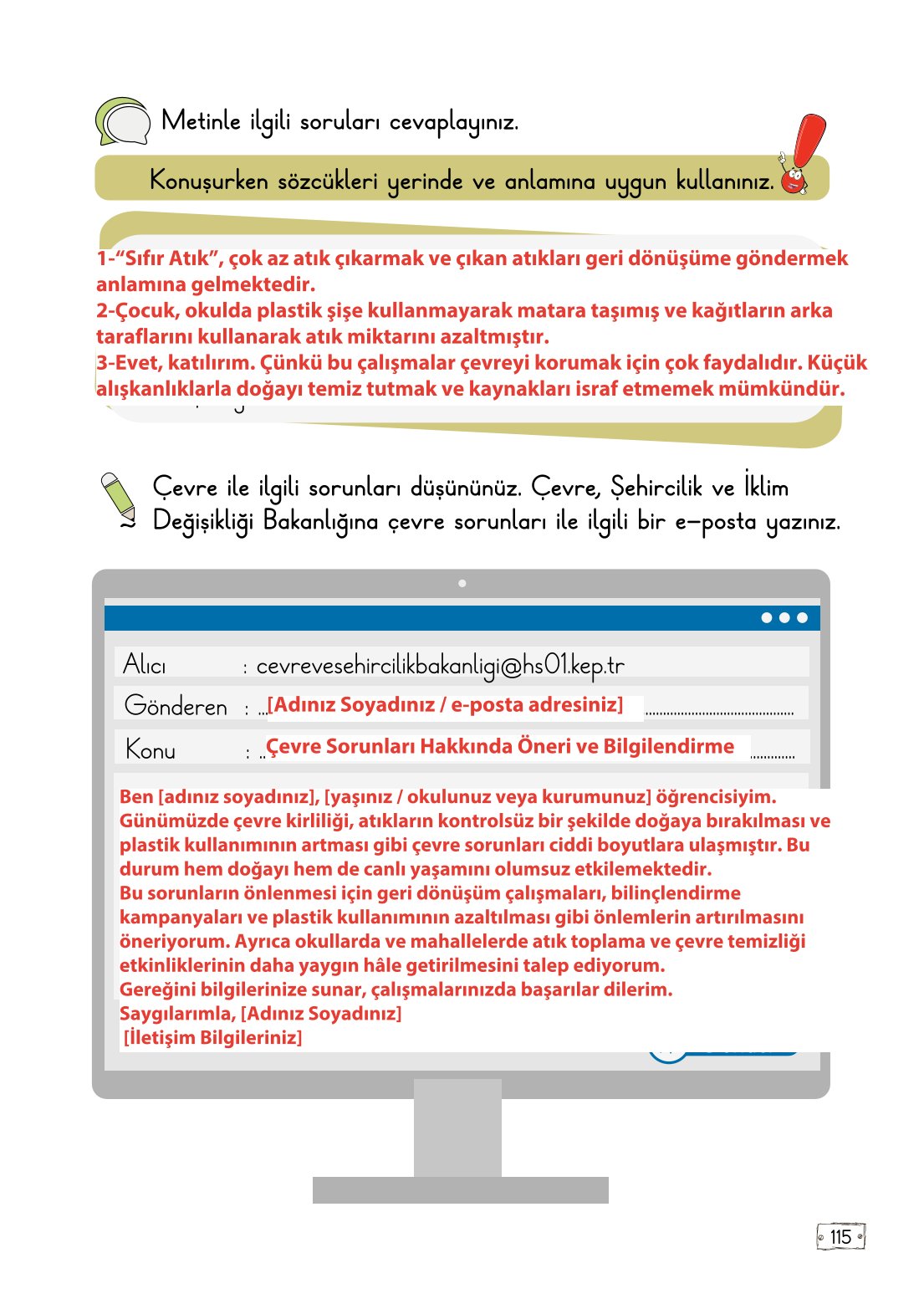 2. Sınıf Meb Yayınları Türkçe Ders Kitabı Sayfa 115 Cevapları