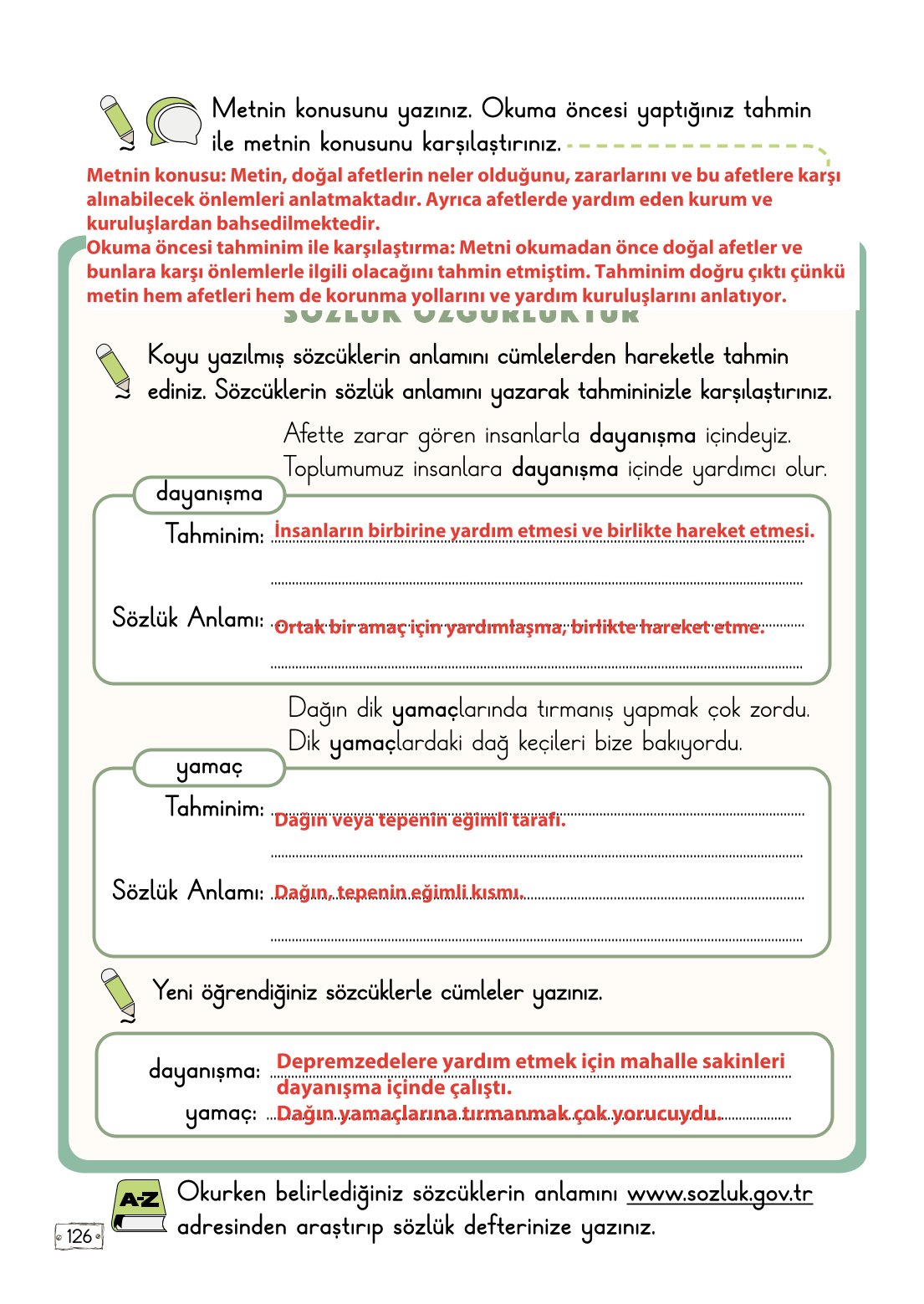 2. Sınıf Meb Yayınları Türkçe Ders Kitabı Sayfa 126 Cevapları