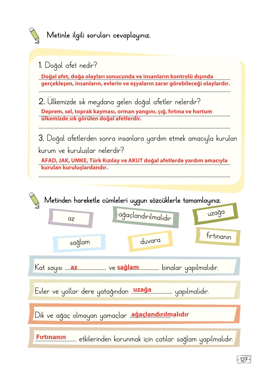 2. Sınıf Meb Yayınları Türkçe Ders Kitabı Sayfa 127 Cevapları