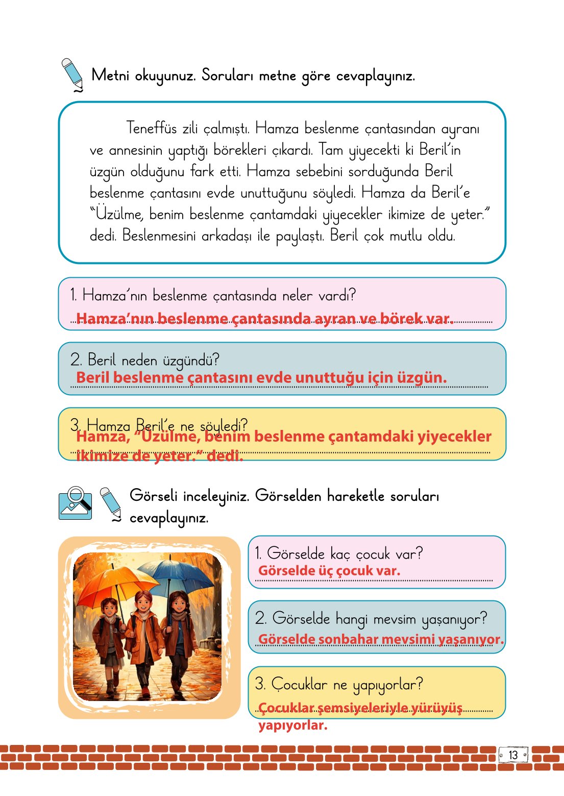 2. Sınıf Meb Yayınları Türkçe Ders Kitabı Sayfa 13 Cevapları
