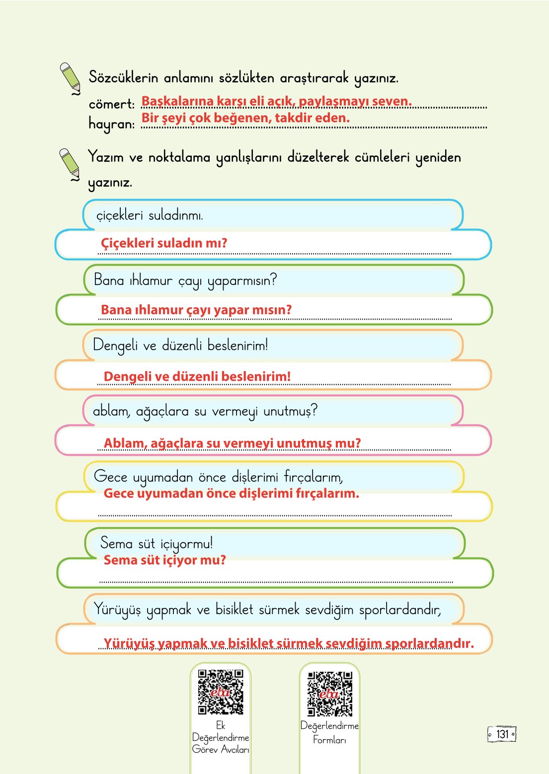 2. Sınıf Meb Yayınları Türkçe Ders Kitabı Sayfa 131 Cevapları