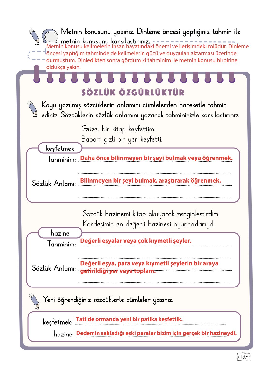 2. Sınıf Meb Yayınları Türkçe Ders Kitabı Sayfa 137 Cevapları