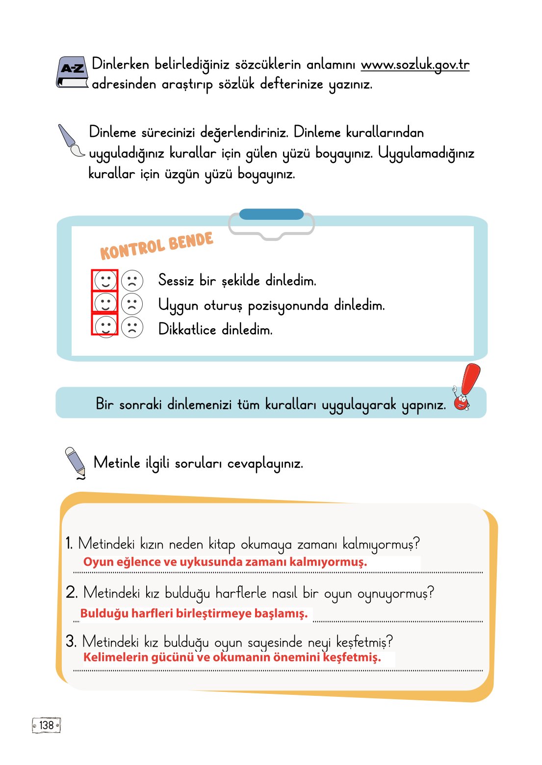 2. Sınıf Meb Yayınları Türkçe Ders Kitabı Sayfa 138 Cevapları