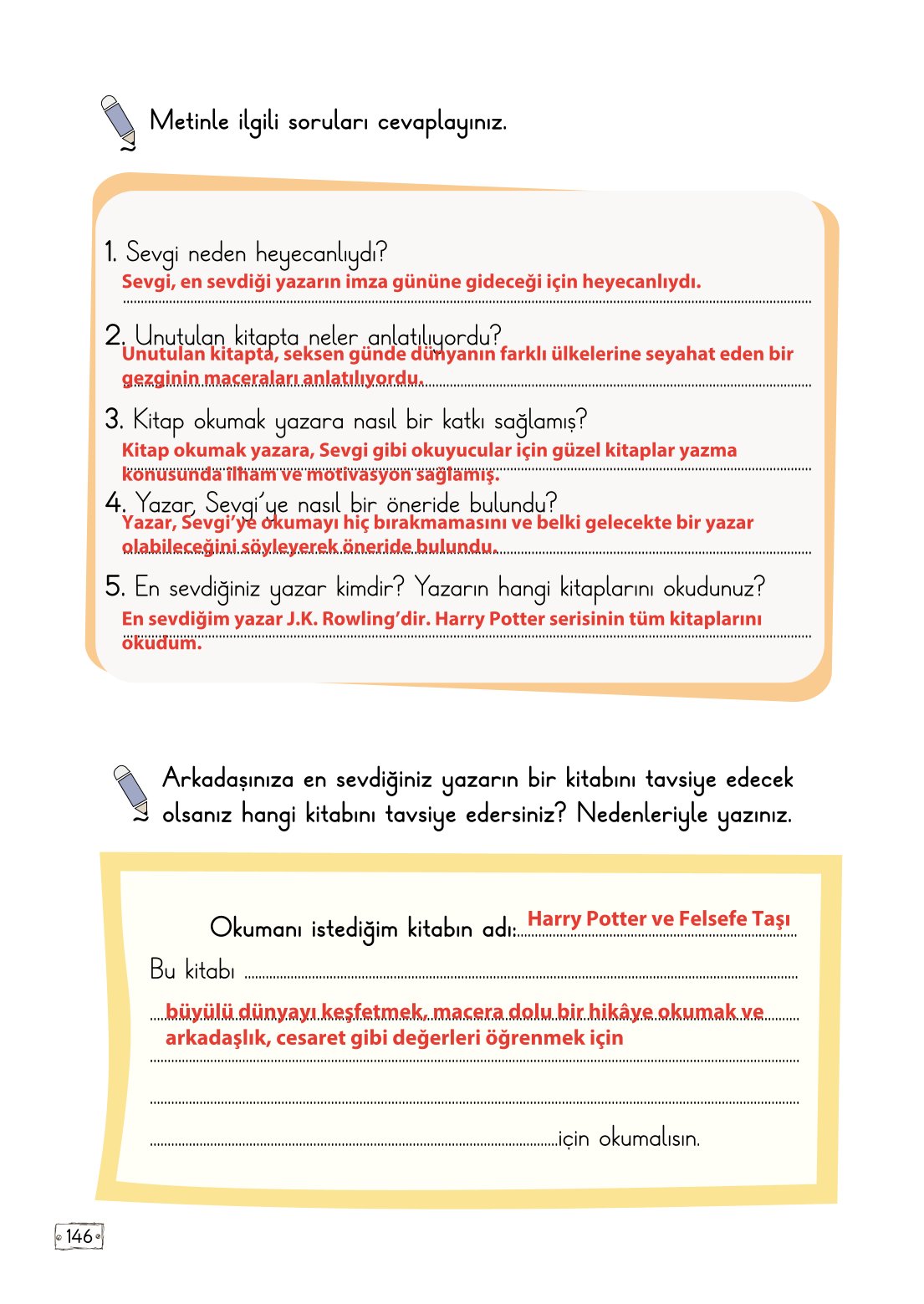 2. Sınıf Meb Yayınları Türkçe Ders Kitabı Sayfa 146 Cevapları