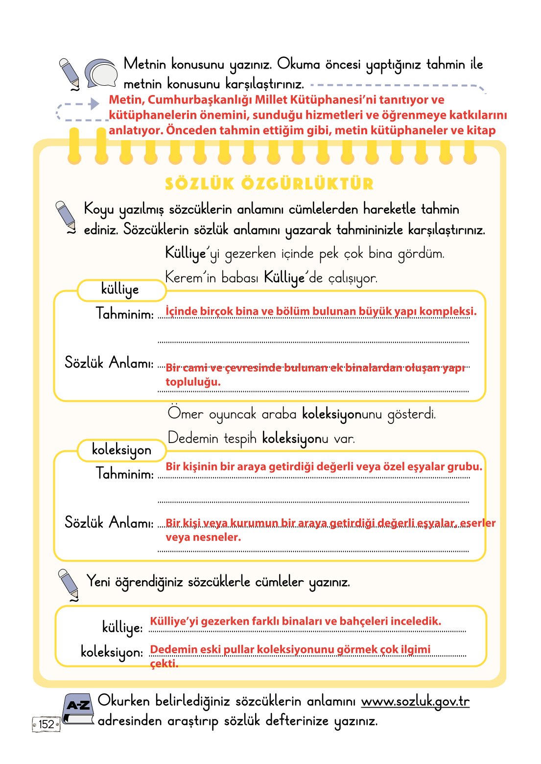 2. Sınıf Meb Yayınları Türkçe Ders Kitabı Sayfa 152 Cevapları
