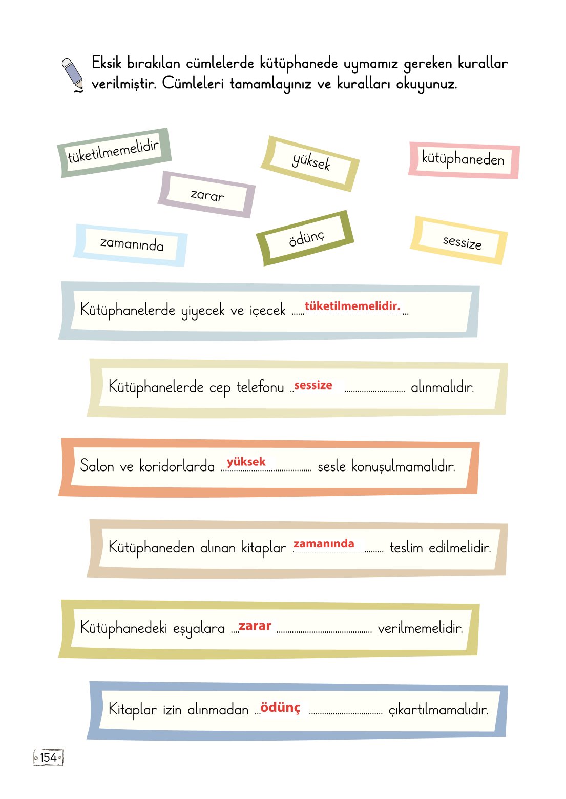 2. Sınıf Meb Yayınları Türkçe Ders Kitabı Sayfa 154 Cevapları