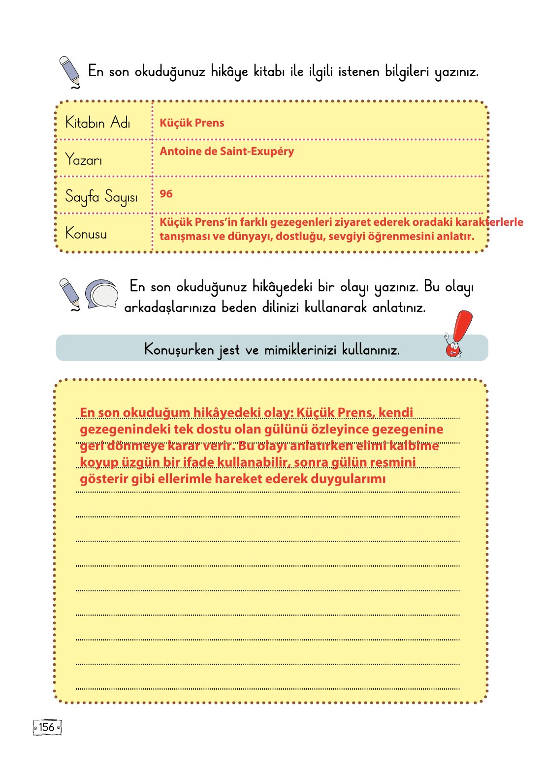2. Sınıf Meb Yayınları Türkçe Ders Kitabı Sayfa 156 Cevapları
