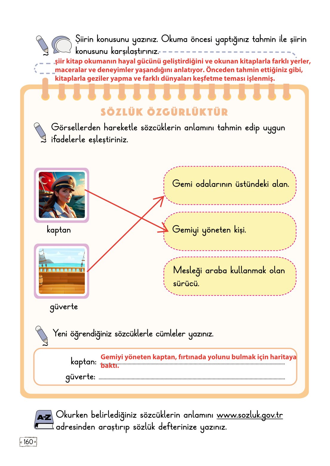 2. Sınıf Meb Yayınları Türkçe Ders Kitabı Sayfa 160 Cevapları