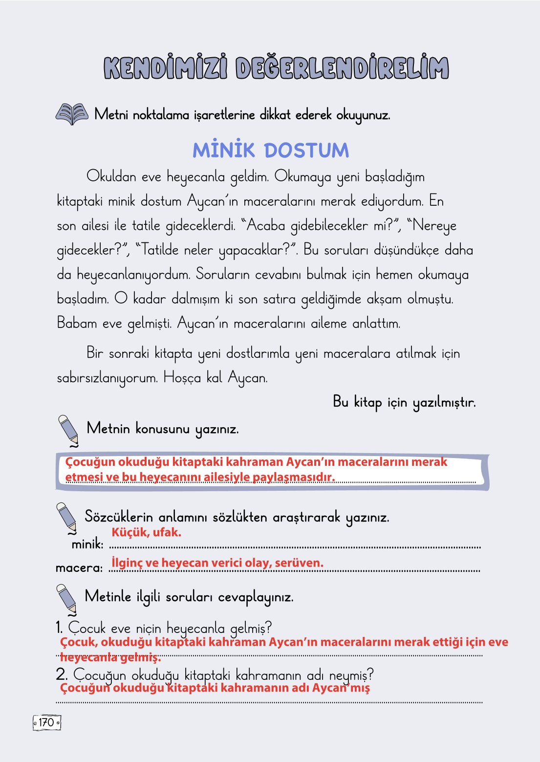 2. Sınıf Meb Yayınları Türkçe Ders Kitabı Sayfa 170 Cevapları