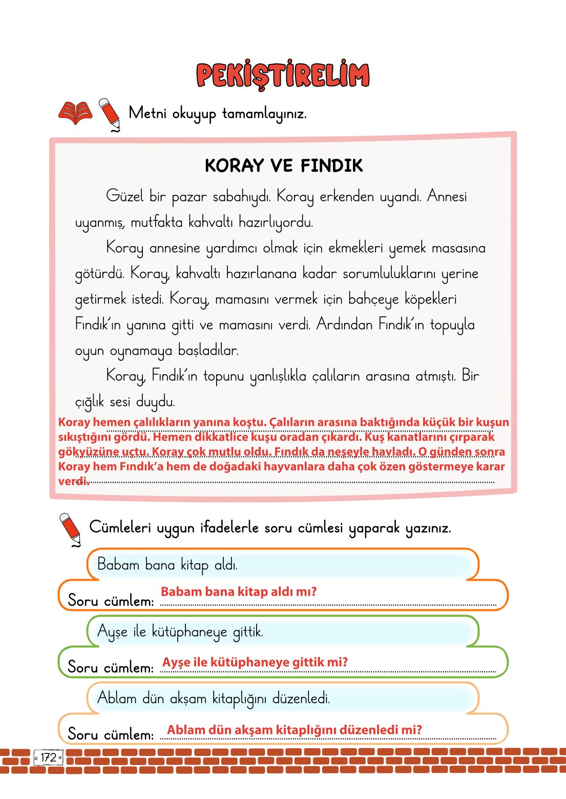 2. Sınıf Meb Yayınları Türkçe Ders Kitabı Sayfa 172 Cevapları