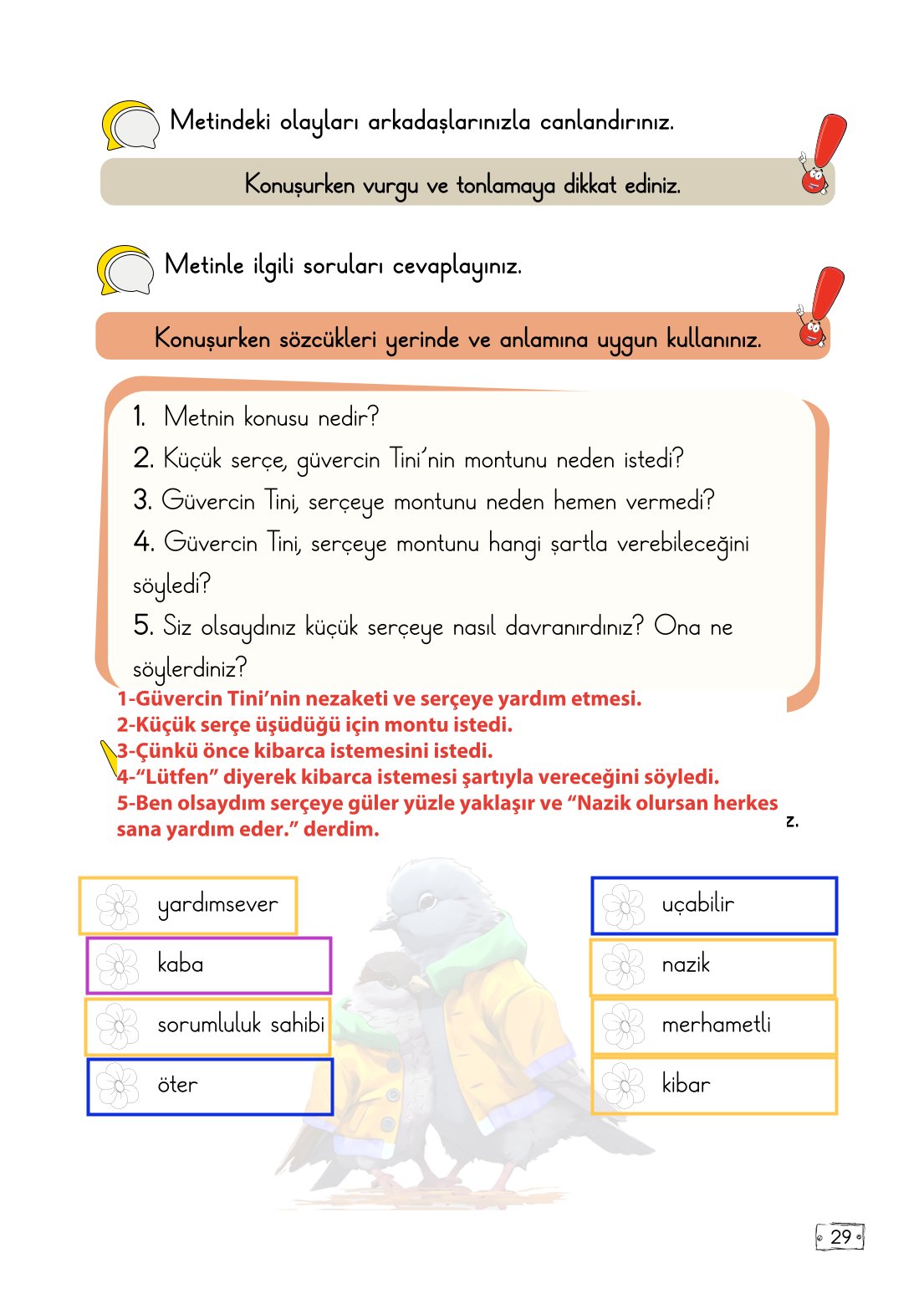 2. Sınıf Meb Yayınları Türkçe Ders Kitabı Sayfa 29 Cevapları