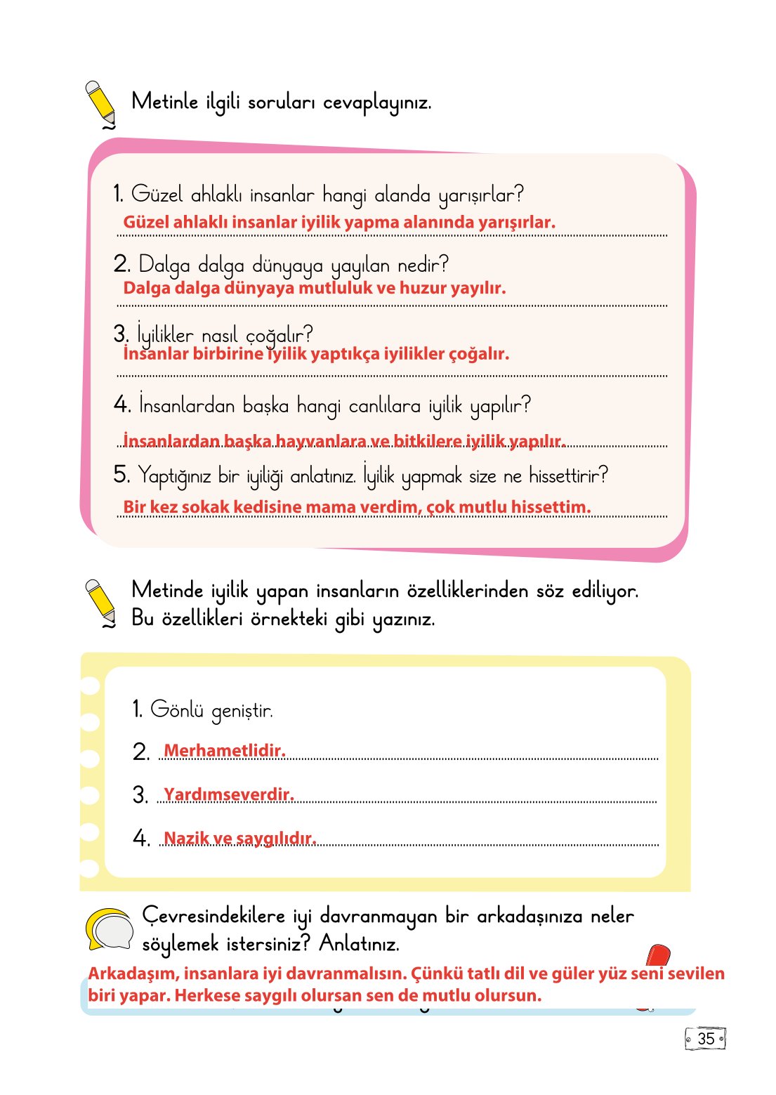 2. Sınıf Meb Yayınları Türkçe Ders Kitabı Sayfa 35 Cevapları