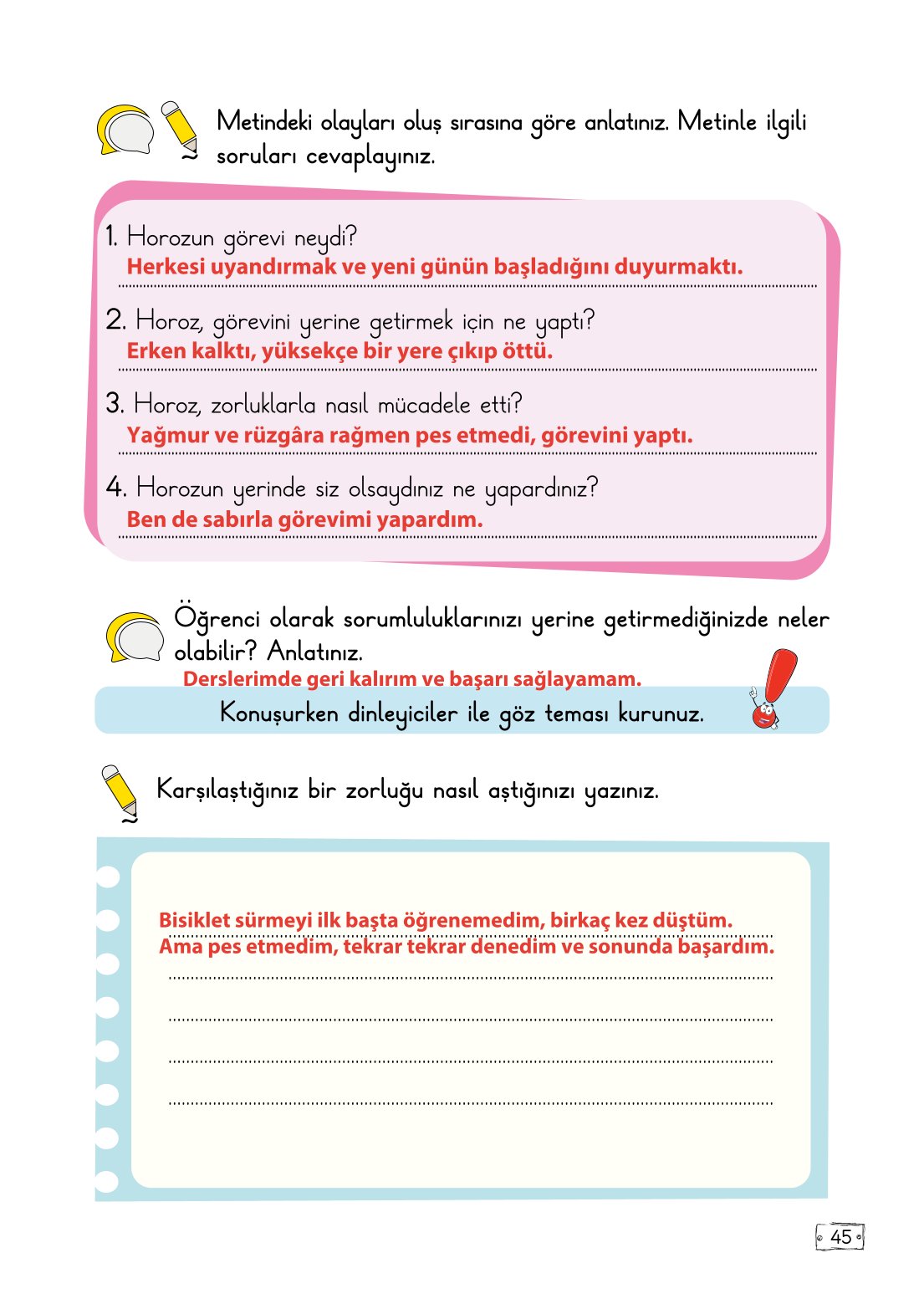 2. Sınıf Meb Yayınları Türkçe Ders Kitabı Sayfa 45 Cevapları