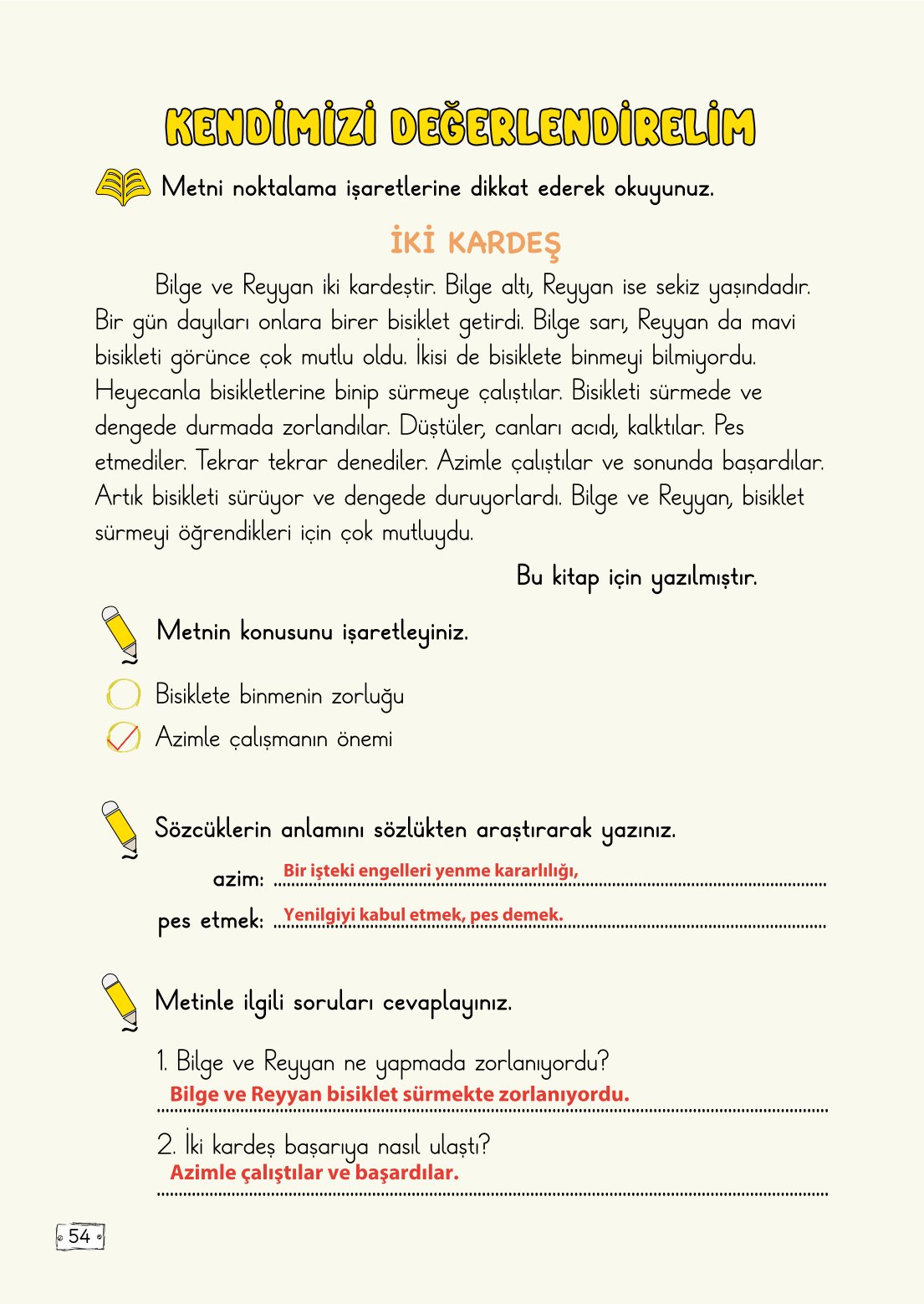 2. Sınıf Meb Yayınları Türkçe Ders Kitabı Sayfa 54 Cevapları