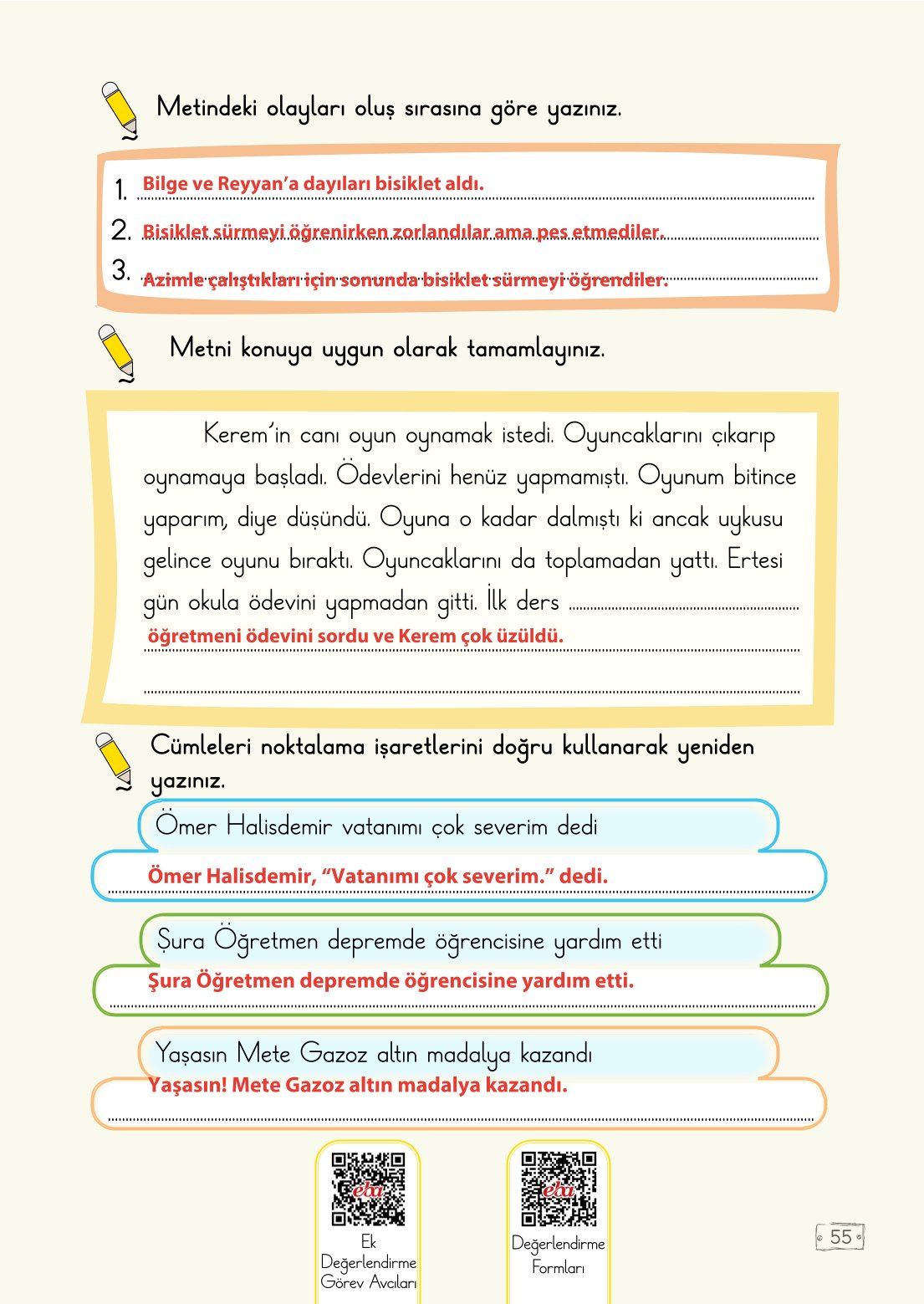 2. Sınıf Meb Yayınları Türkçe Ders Kitabı Sayfa 55 Cevapları