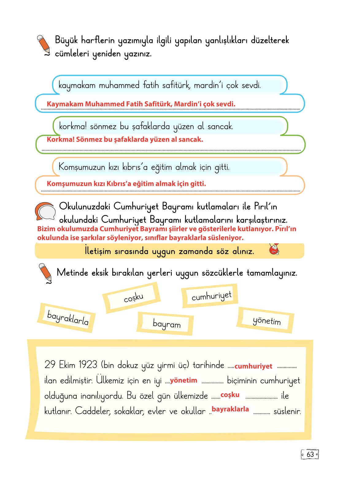 2. Sınıf Meb Yayınları Türkçe Ders Kitabı Sayfa 63 Cevapları
