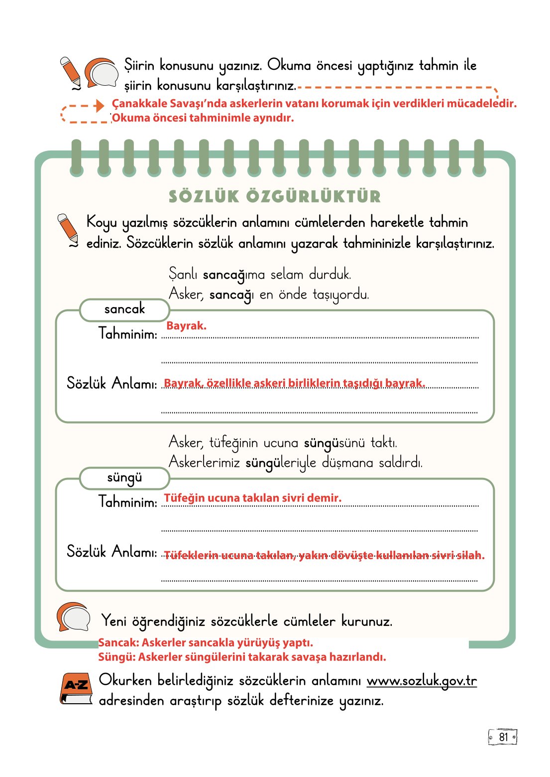 2. Sınıf Meb Yayınları Türkçe Ders Kitabı Sayfa 81 Cevapları