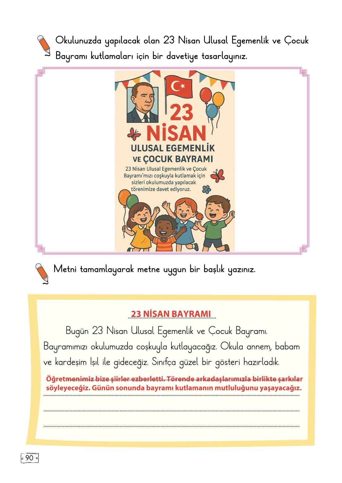 2. Sınıf Meb Yayınları Türkçe Ders Kitabı Sayfa 90 Cevapları