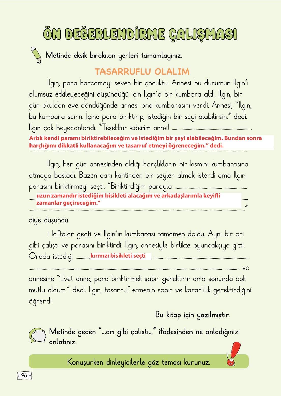 2. Sınıf Meb Yayınları Türkçe Ders Kitabı Sayfa 96 Cevapları