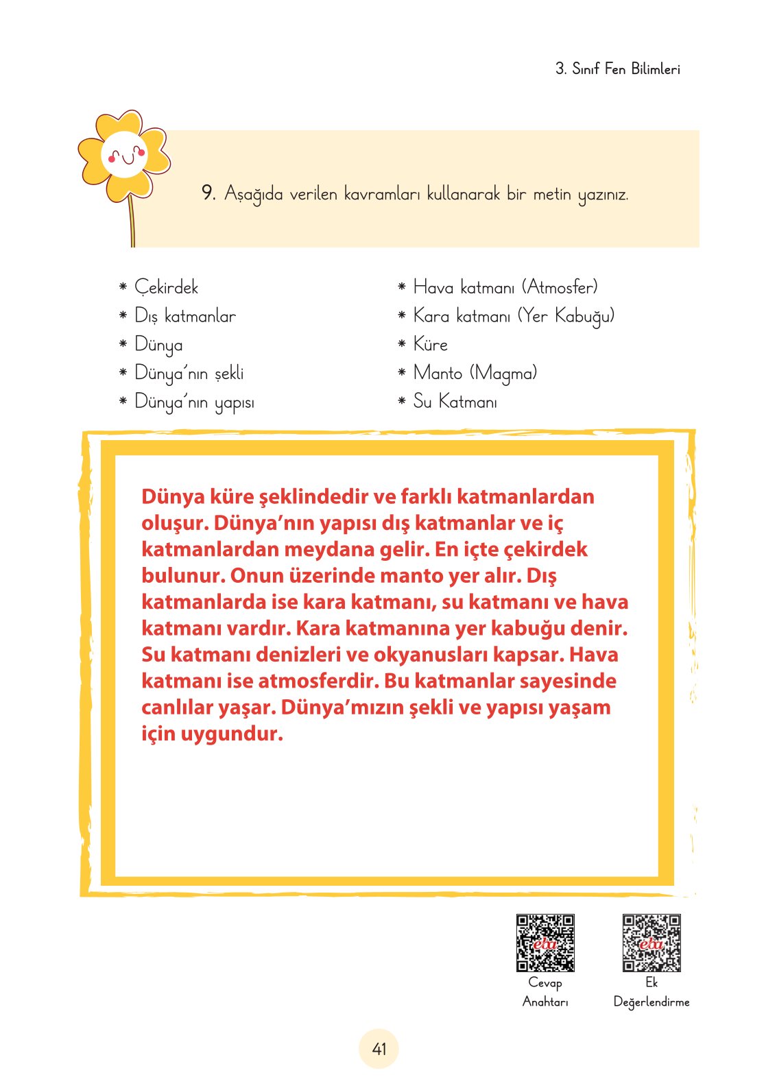 3. Sınıf Cem Yayınları Fen Bilimleri Ders Kitabı Sayfa 41 Cevapları