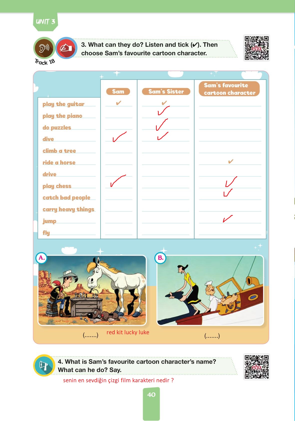 4. Sınıf Pasifik Yayınları İngilizce Ders Kitabı Sayfa 40 Cevapları