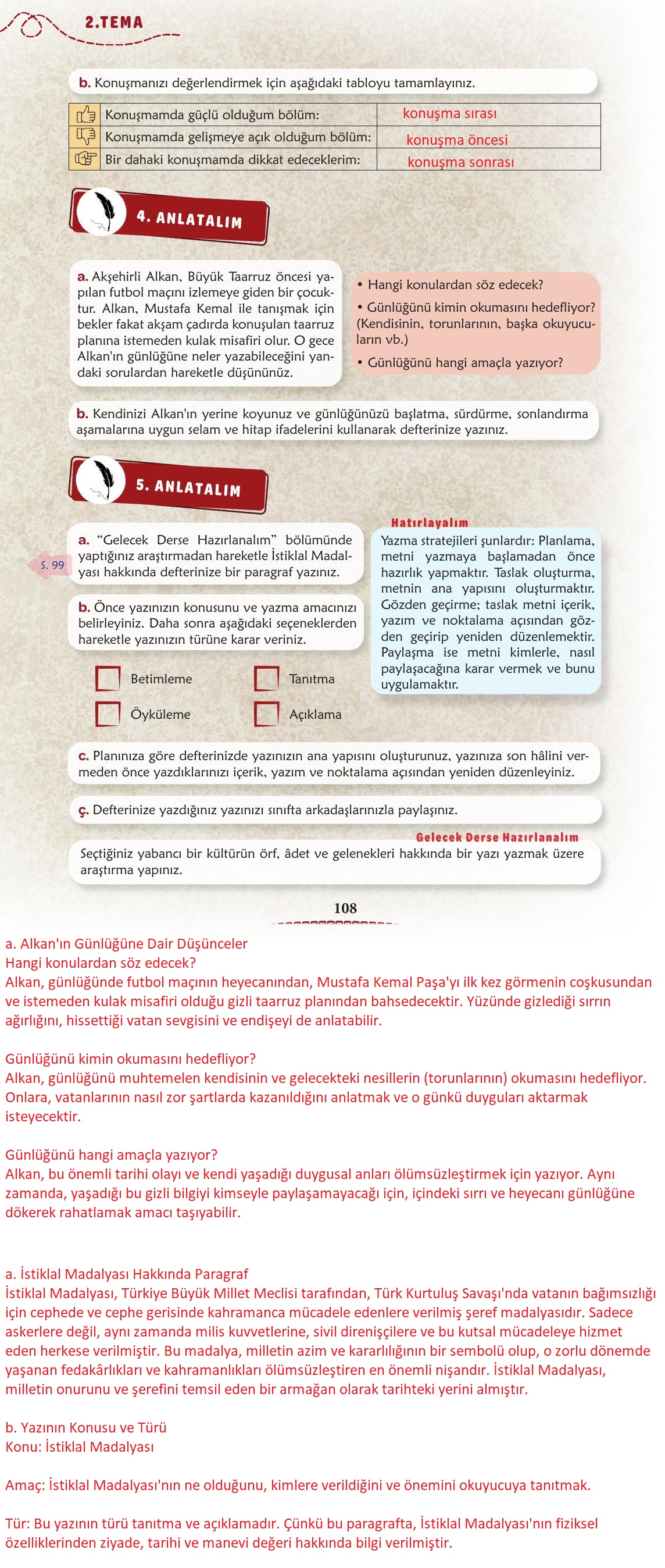 6. Sınıf Meb Yayınları Türkçe Ders Kitabı Sayfa 109 Cevapları