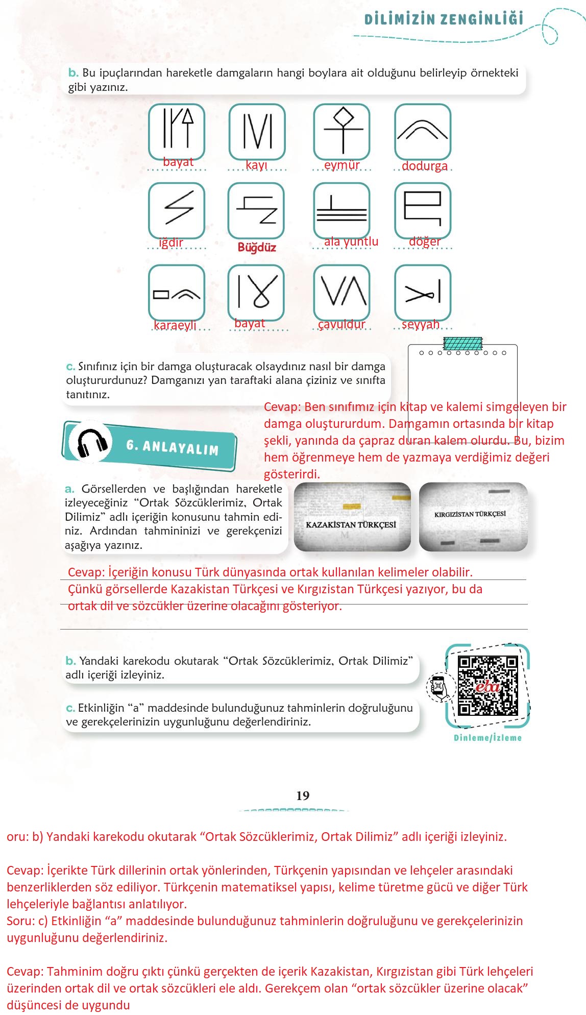 6. Sınıf Meb Yayınları Türkçe Ders Kitabı Sayfa 20 Cevapları