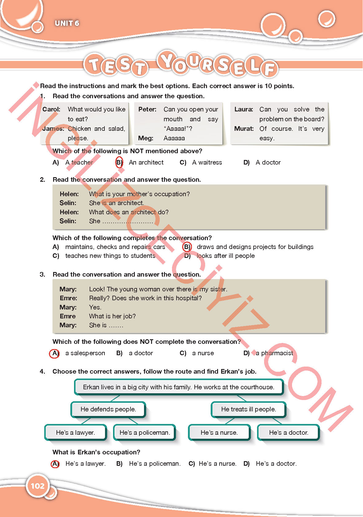 6. Sınıf Özgün Yayıncılık İngilizce Ders Kitabı Sayfa 102 Cevapları