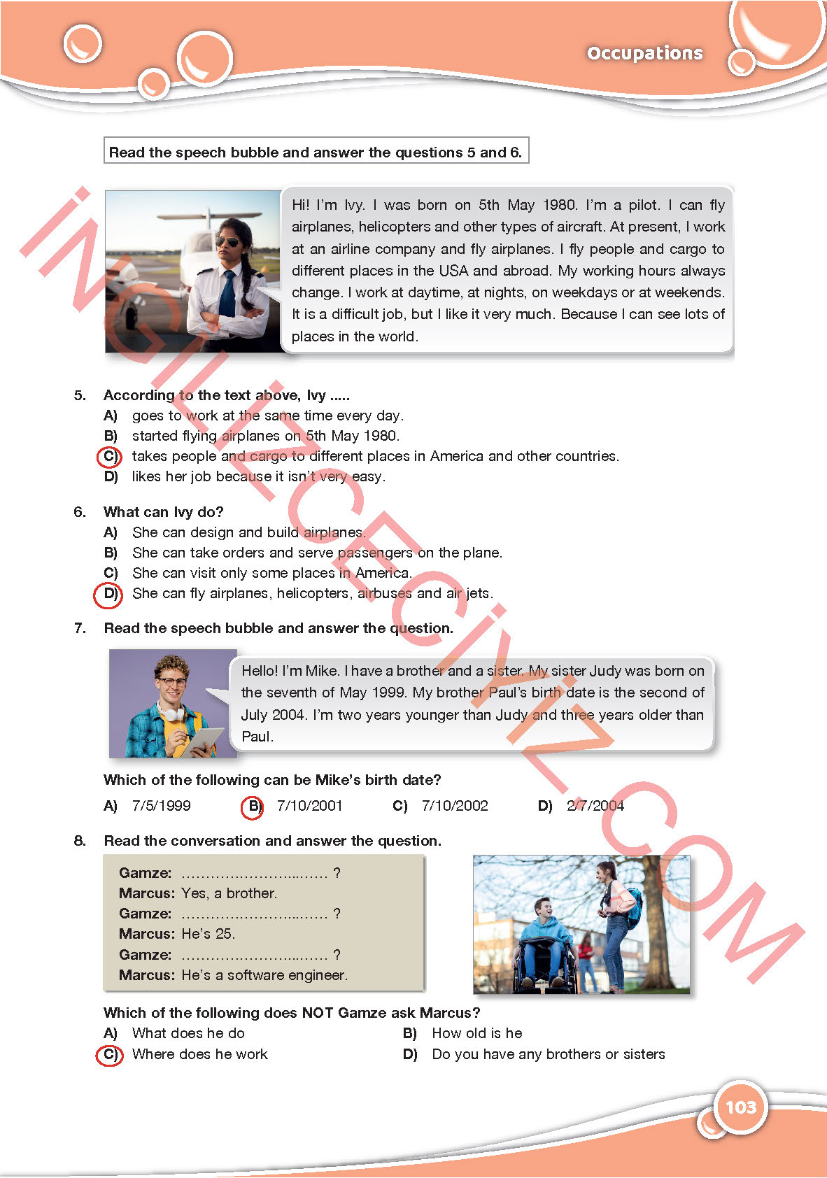 6. Sınıf Özgün Yayıncılık İngilizce Ders Kitabı Sayfa 103 Cevapları