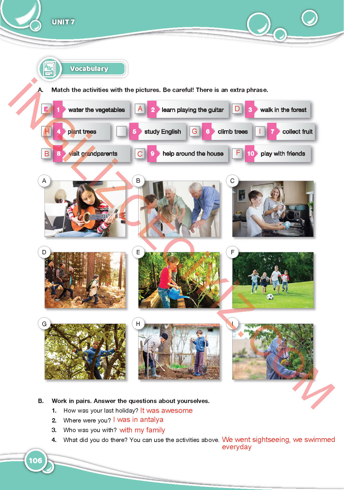 6. Sınıf Özgün Yayıncılık İngilizce Ders Kitabı Sayfa 106 Cevapları