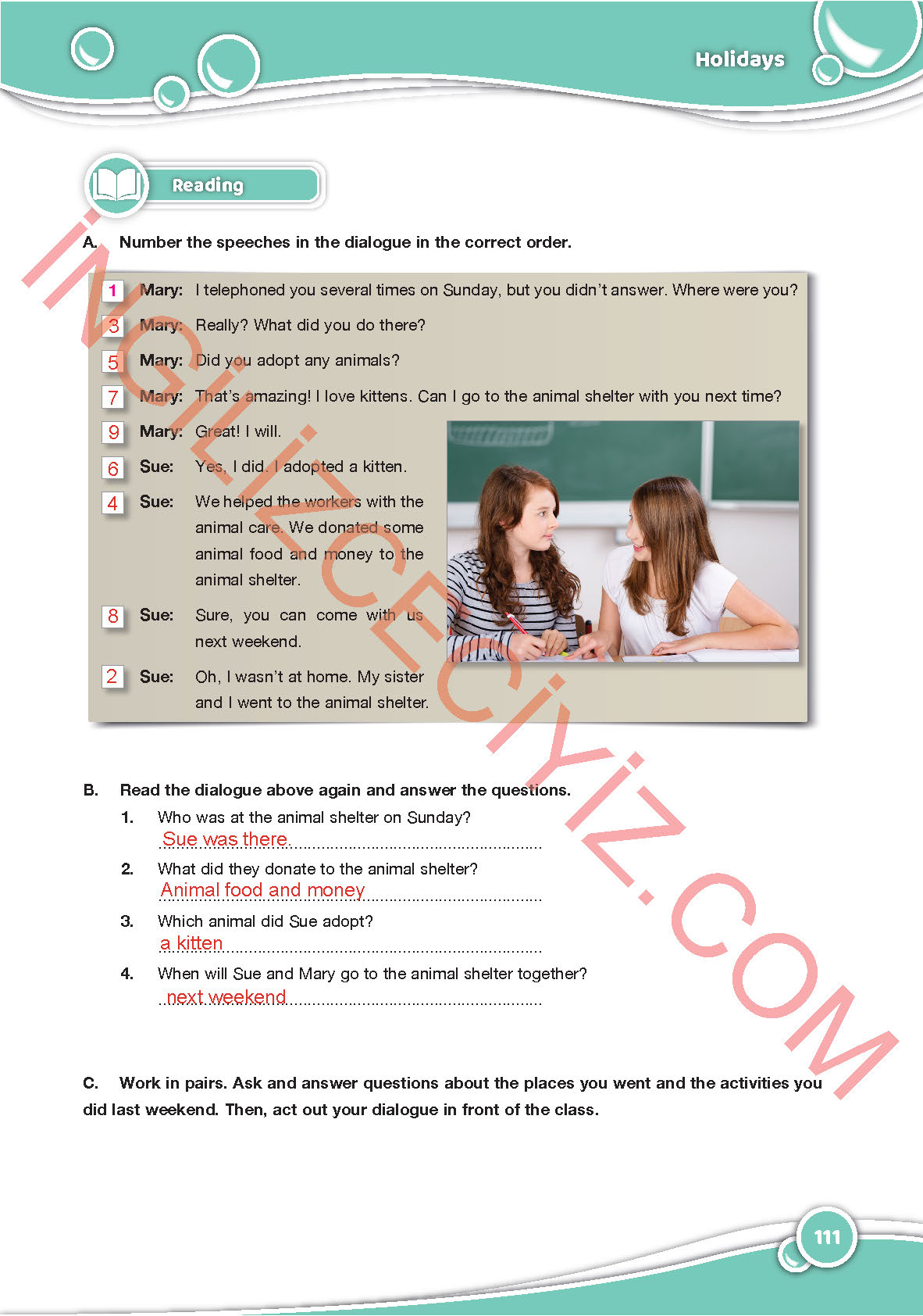 6. Sınıf Özgün Yayıncılık İngilizce Ders Kitabı Sayfa 111 Cevapları