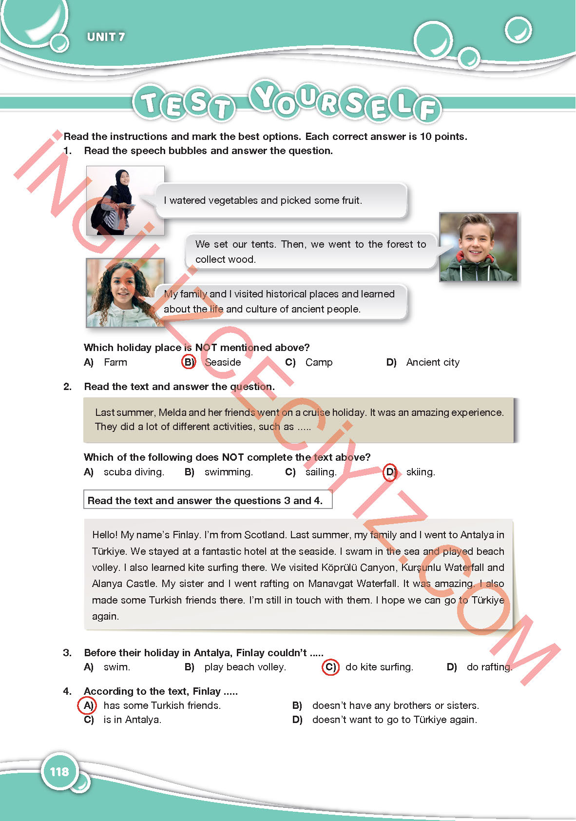 6. Sınıf Özgün Yayıncılık İngilizce Ders Kitabı Sayfa 118 Cevapları