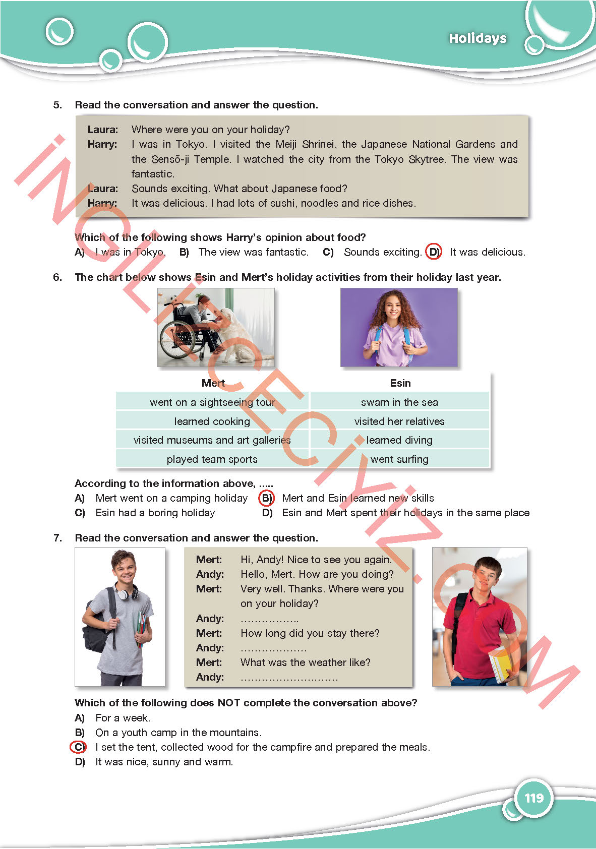 6. Sınıf Özgün Yayıncılık İngilizce Ders Kitabı Sayfa 119 Cevapları