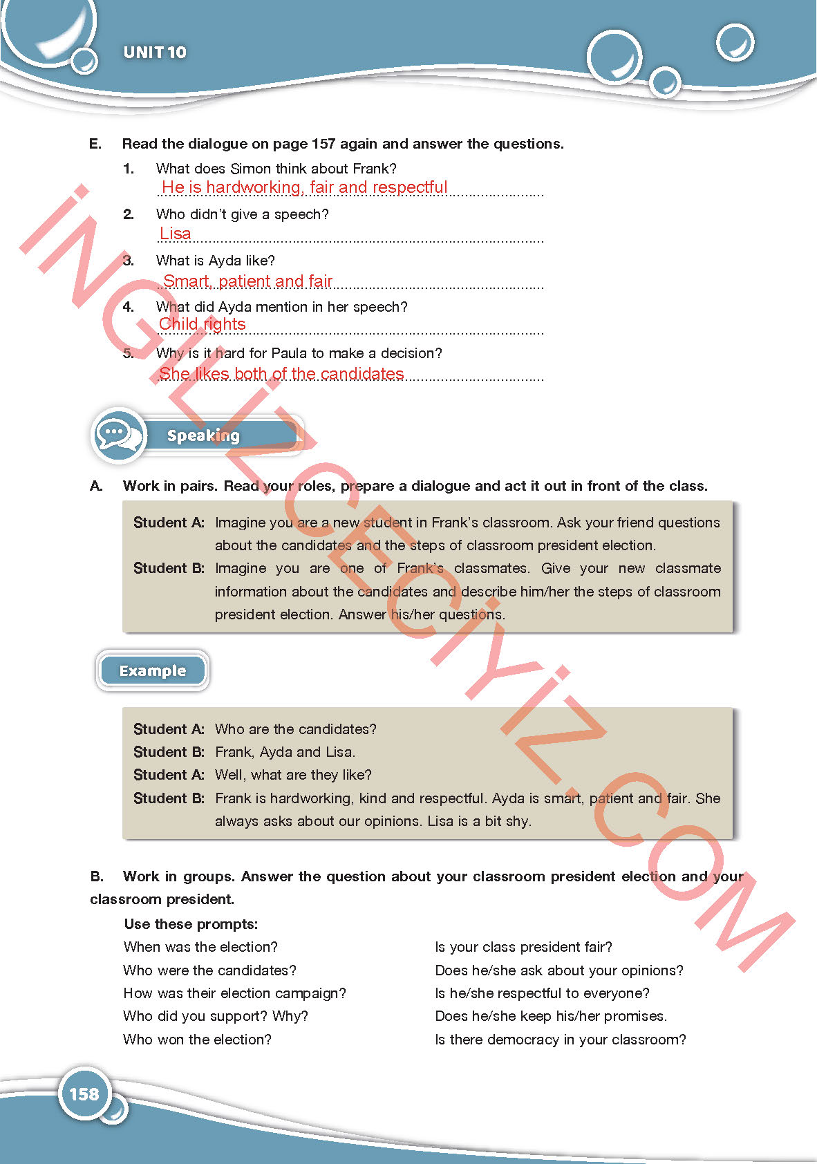 6. Sınıf Özgün Yayıncılık İngilizce Ders Kitabı Sayfa 158 Cevapları