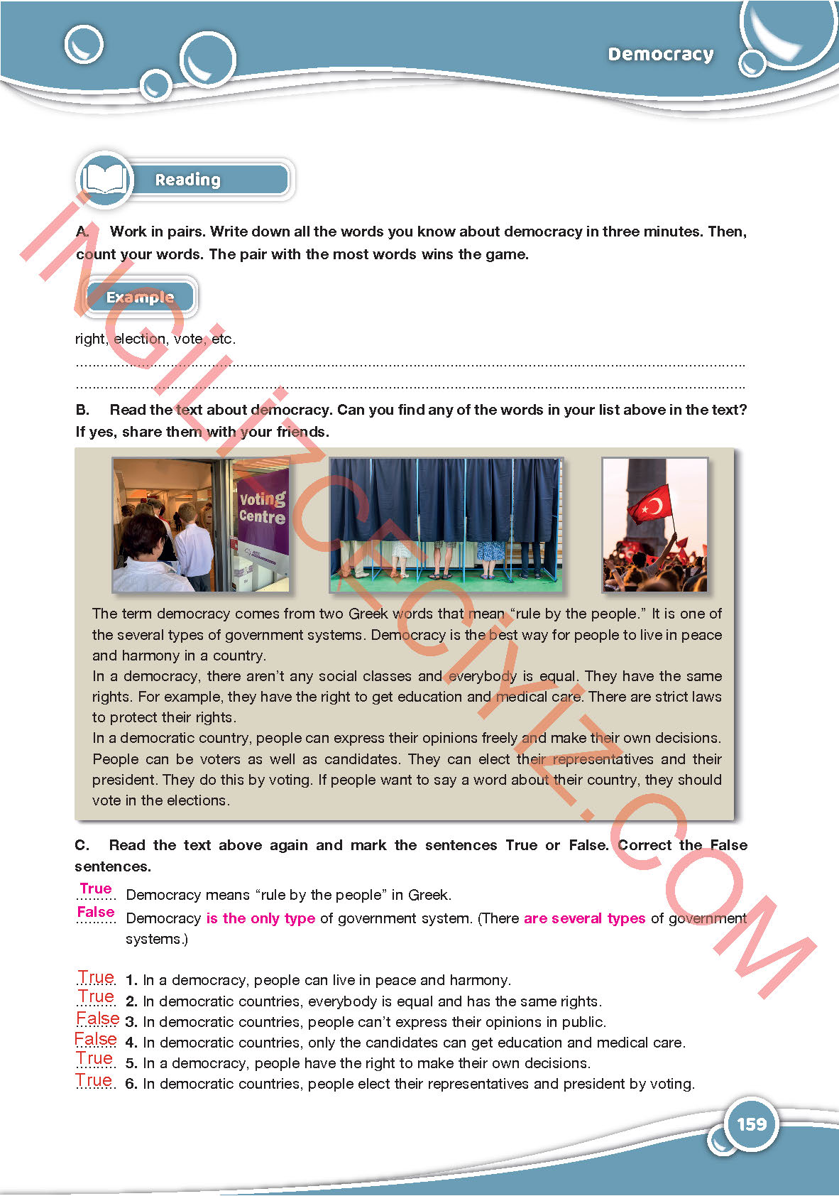 6. Sınıf Özgün Yayıncılık İngilizce Ders Kitabı Sayfa 159 Cevapları