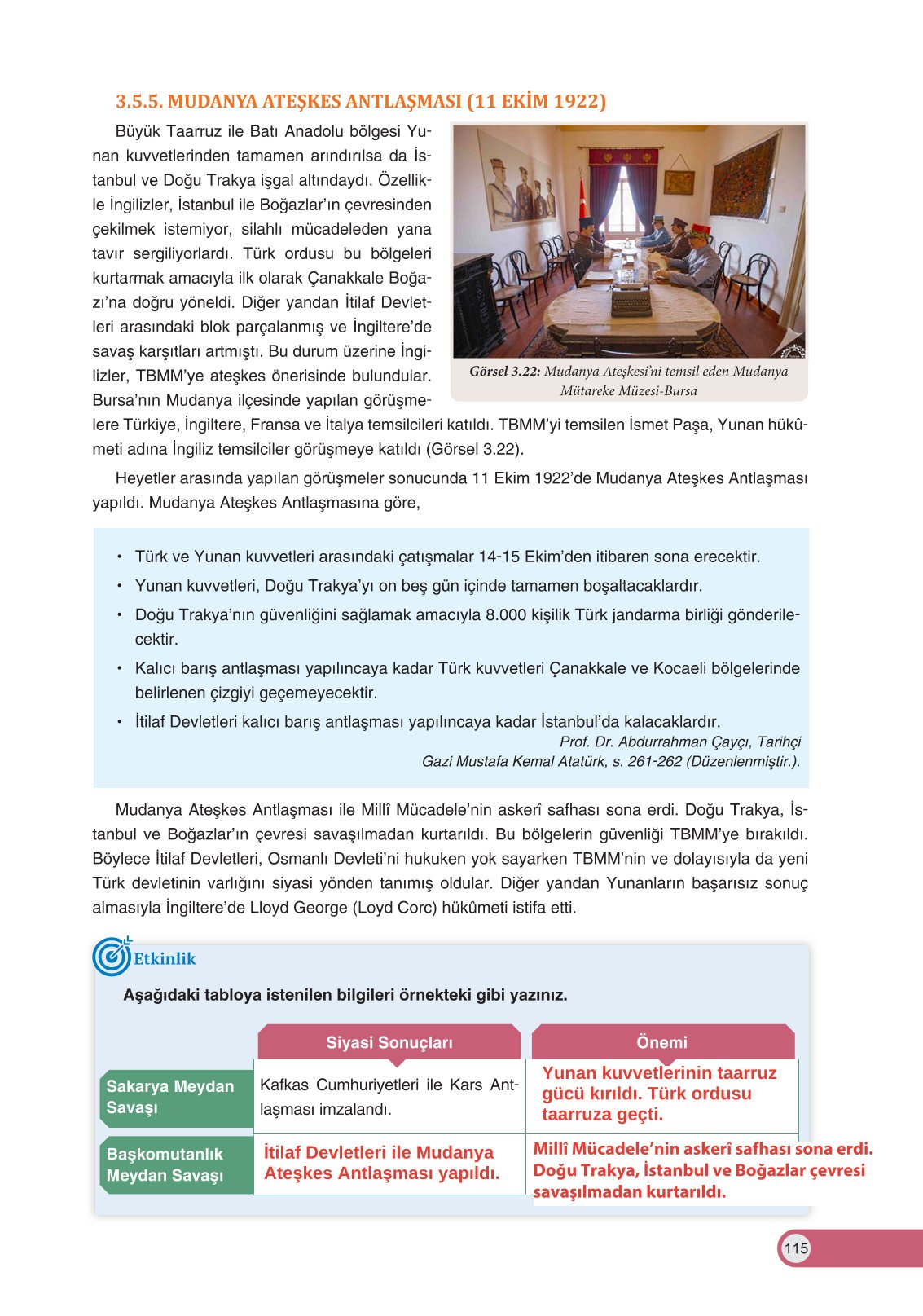 8. Sınıf Ders Destek Yayınları İnkılap Tarihi Ve Atatürkçülük Ders Kitabı Sayfa 115 Cevapları