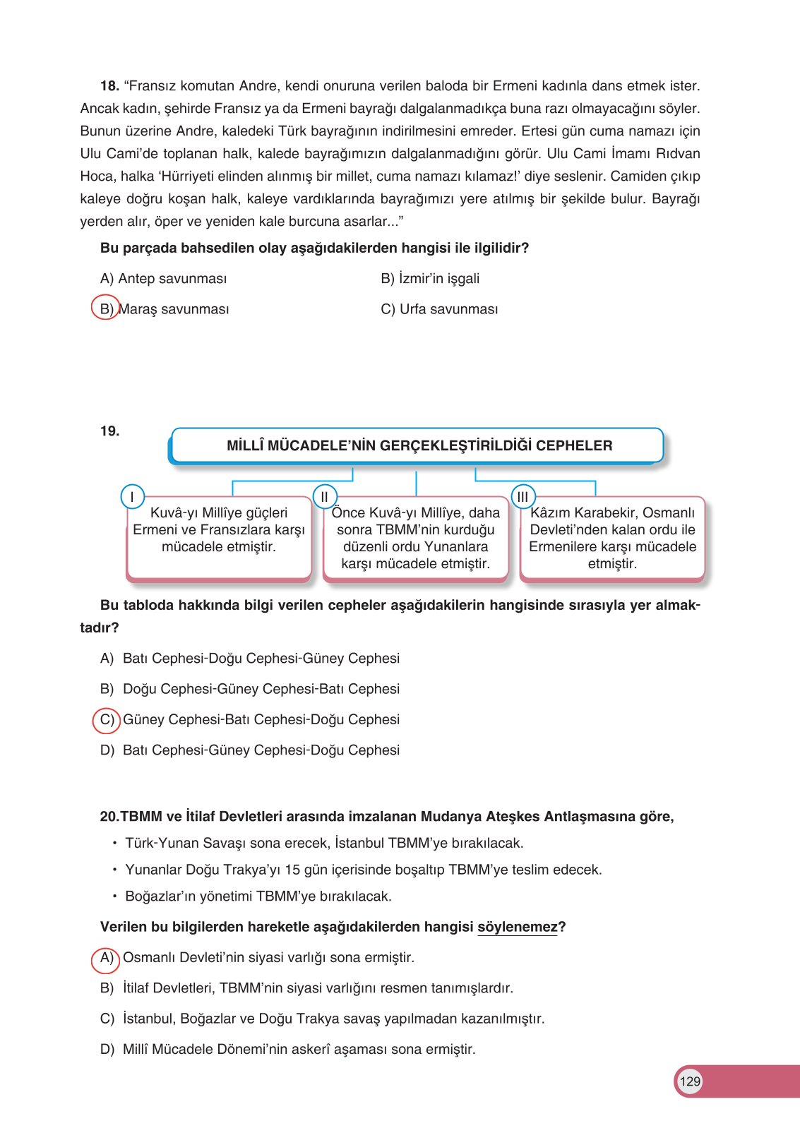 8. Sınıf Ders Destek Yayınları İnkılap Tarihi Ve Atatürkçülük Ders Kitabı Sayfa 129 Cevapları
