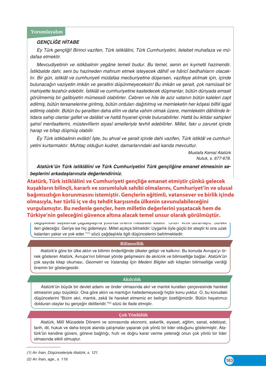 8. Sınıf Ders Destek Yayınları İnkılap Tarihi Ve Atatürkçülük Ders Kitabı Sayfa 163 Cevapları