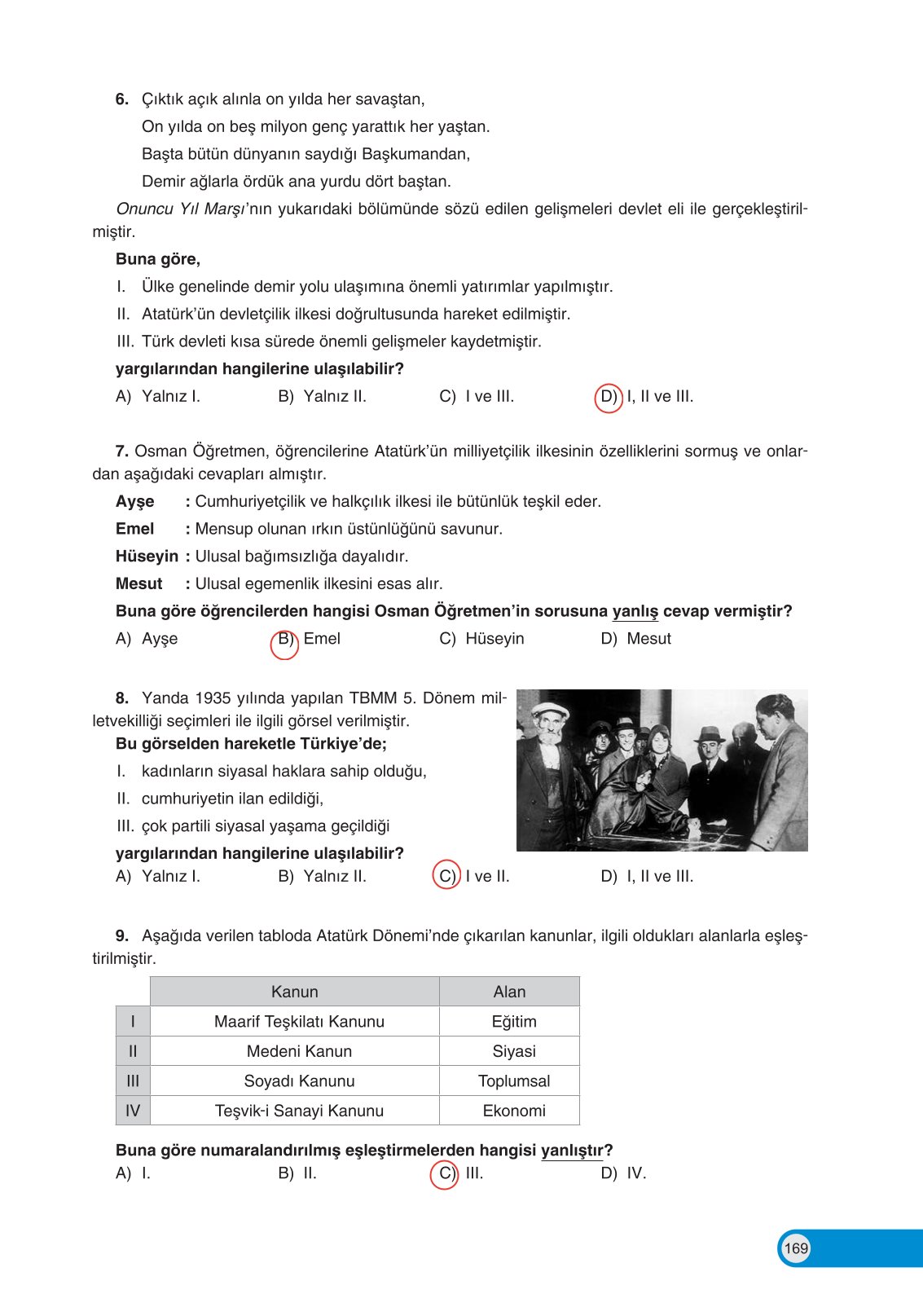 8. Sınıf Ders Destek Yayınları İnkılap Tarihi Ve Atatürkçülük Ders Kitabı Sayfa 169 Cevapları